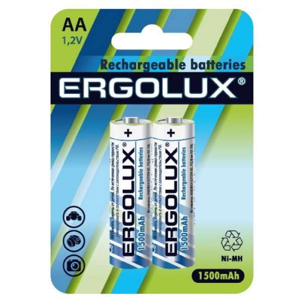 Аккумулятор Ergolux R06-2BL, (AA) 1500 мАч, Ni-Mh (24/384)