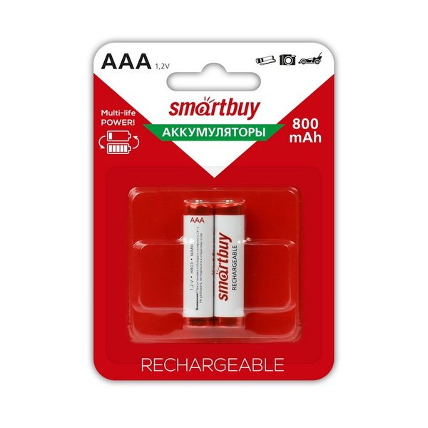 Аккумулятор Smartbuy R03 800 мАч, AAA/2BL, NiMh (24/240)