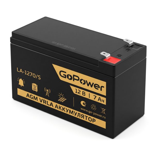 Аккумулятор GoPower 12V  7000 mАч (LA-1270/security) клеммы T1 / F1 (для систем безопасности)