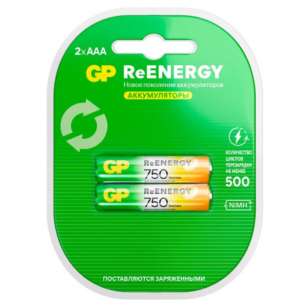 Аккумулятор GP R03 (AAA) 750 мАч 2bl (2.20) ReEnergy пластик