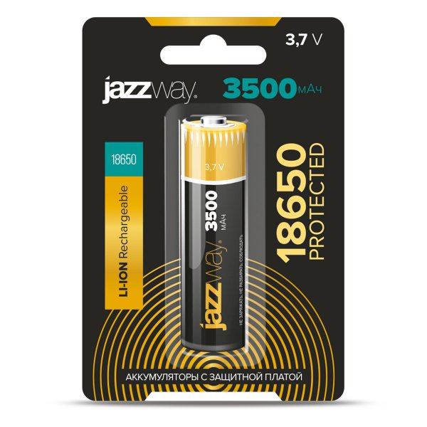 Аккумулятор 3,7V 3500 мАч Li-ion (18650) JAZZway, с защитой (1/10/120)