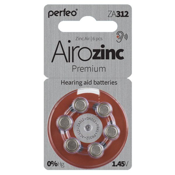 Элем.пит. ZA312-6BL Perfeo Airozinc Prem (PR41, A312, 312A, DA312), цинк-воздух [коричневая] (6/60/600)