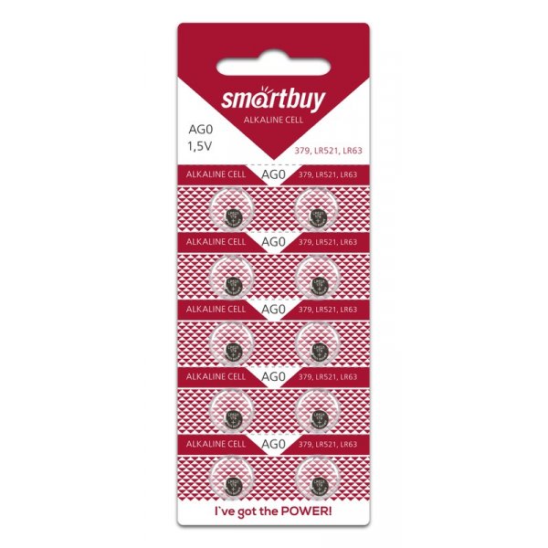 Элем.пит. AG0-10BL Smartbuy (LR521, LR63), алкалин [замена 379, SR521] (100/2000)