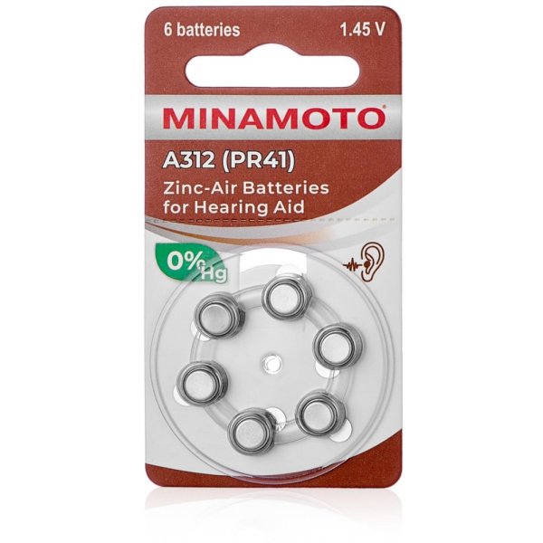 Элем.пит. ZA312-6BL Minamoto (PR41, A312, 312A, DA312), цинк-воздух [коричневая] (6/60)