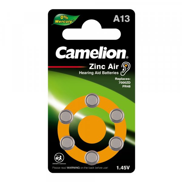 Элем.пит. ZA13-6BL Camelion Mercury Free (для слуховых аппаратов)