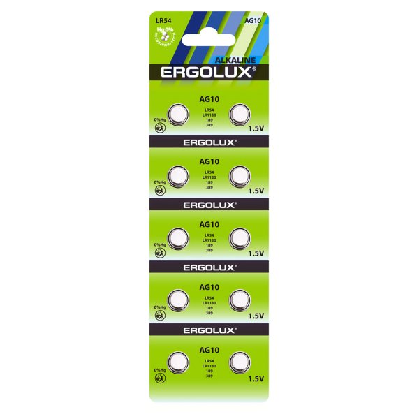 Элем.пит. AG10-10BL Ergolux (LR54 /LR1130 /189 /389)