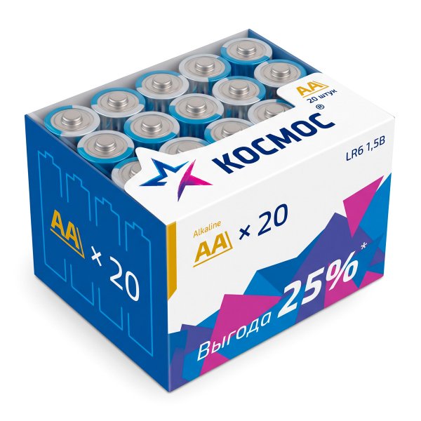 Элем.пит. LR6-20шт. в коробке Космос /640