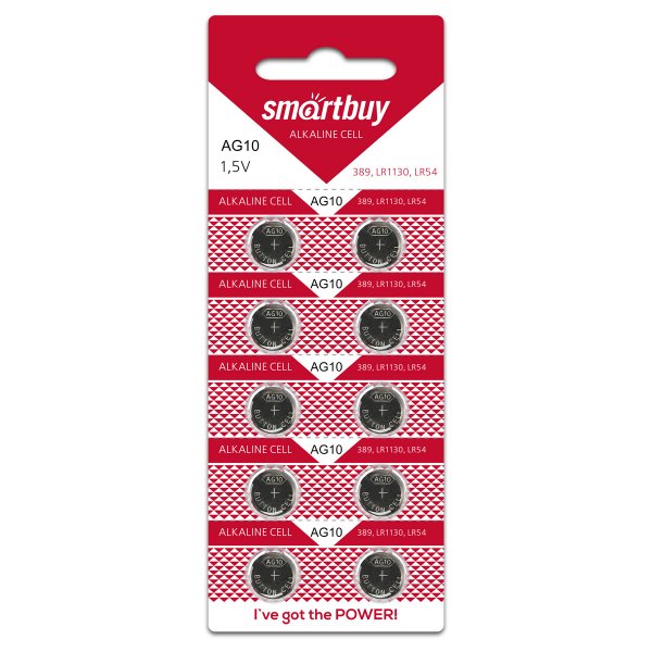 Элем.пит. AG10-10BL Smartbuy (LR1130, LR54, 189), алкалин [замена 389, 390, SR1130] (100/2000)