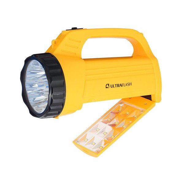 Фонарь-прожектор  Ultraflash LED3819CSM, 9 LED+12 SMD, аккумулятор SLA, коробка, жёлтый