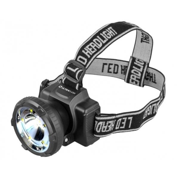Фонарь налобный аккумуляторный  Ultraflash LED5367 фонарь налобный аккумуляторный, 1,2 Втт LED+5SMD, 2 реж, пласт, бокс, чёрный
