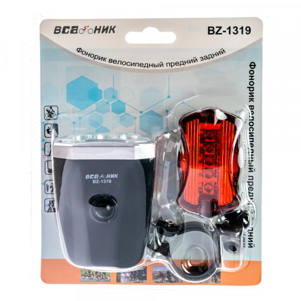 Фонарь велосипедный + стоп-сигнал BZ-1319, (3xAAA)