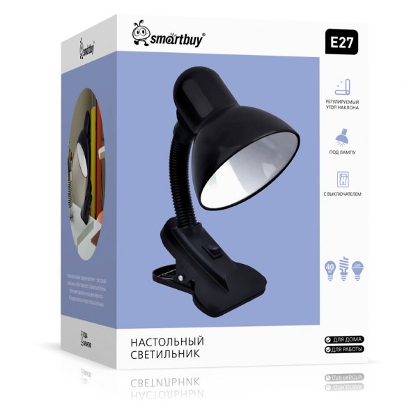 Светильник настольный Smartbuy Е27 (прищепка), чёрный