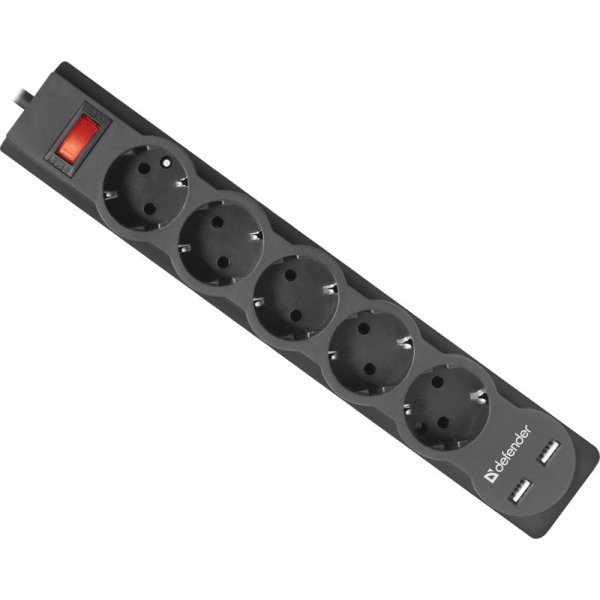 Сетевой фильтр DFS 753 3.0 м, 5 розеток, 2-USB, 2.1А Defender
