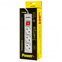 Perfeo сетевой фильтр 3м, 3 розетки, "POWER+", серый (PF-PP-3/3.0-G)