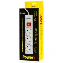 Perfeo сетевой фильтр 5м, 3 розетки, "POWER+", серый (PF-PP-3/5.0-G)