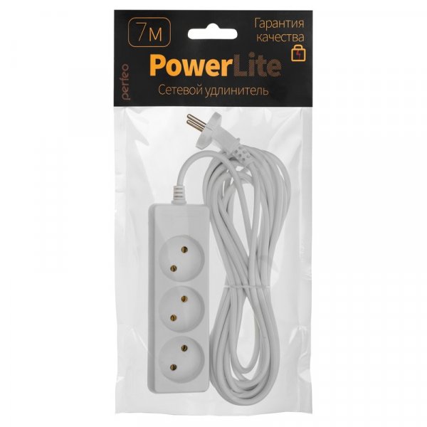 Удлинитель Perfeo "POWERLIGHT", 7м, 3 розетки,  без заземления, белый (PF-PL-3/7,0-W)