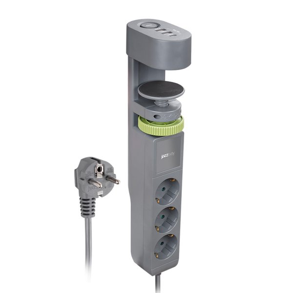 Удлинитель JAZZway ETD-03U-150-gy, 1.5м, 3 розетки, заземление, выключатель