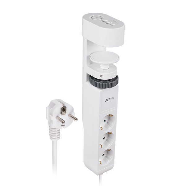 Удлинитель JAZZway ETD-03U-150-wh, 1.5м, 3 розетки, заземление, выключатель