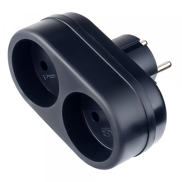 Переходник (220V) двухрозетник Perfeo RU POWER, 6А, без заземления, черный (2Т)