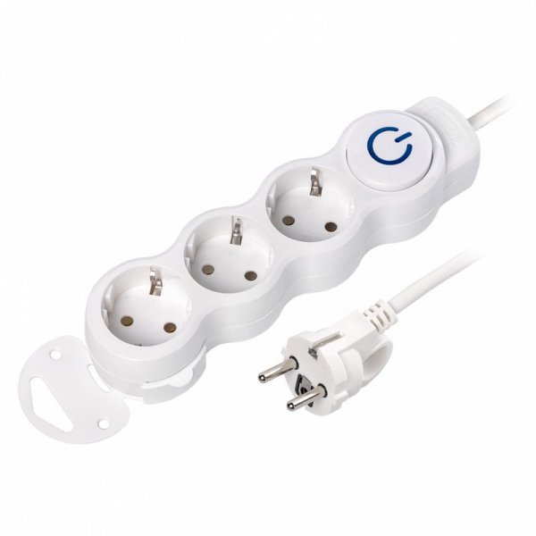 Удлинитель Smartbuy NEW, 3м, 3 розетки, заземление, выключатель,16А/3.5кВт, ПВС 3*1,0