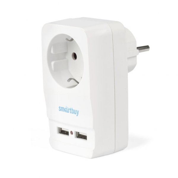 Адаптер-фильтр Smartbuy, 1 гнездо с заземлением 16A, 2 USB 2.1 A (SBE-16-A05-USB)
