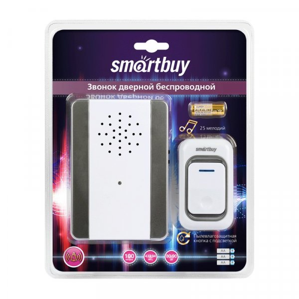 Беспроводной звонок дверной с цифр. код., Smartbuy SBE-11-DP7-25, IP44, подсветка, рег-ка громкости