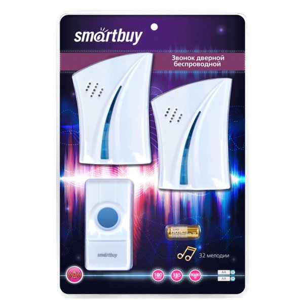 Беспроводной звонок дверной с цифр. код., Smartbuy SBE-21-DP5-32, IP44, 1 кнопка, 2 динамика