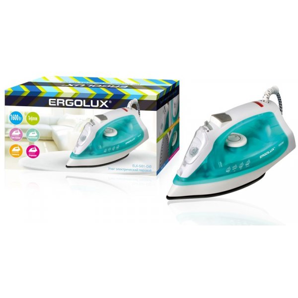Утюг паровой электр. Ergolux ELX-SI01-C40 (тефлон, 1600Вт, 220-240В), аквамарин