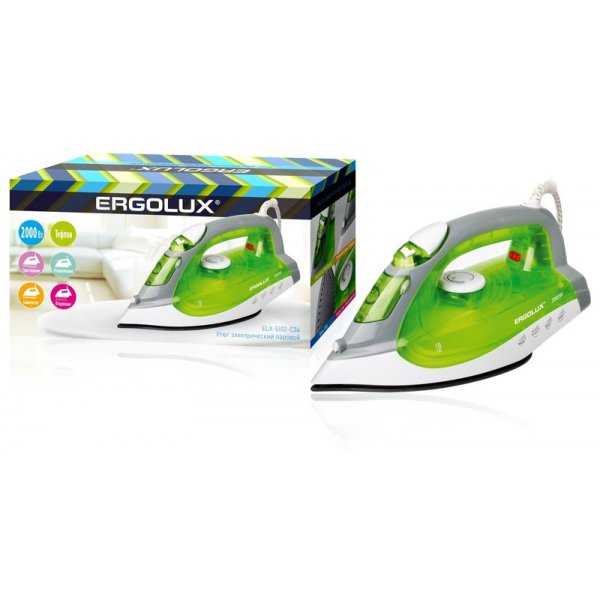 Утюг паровой электр. Ergolux ELX-SI02-C34 (тефлон, 2000Вт, 220-240В), салатовый