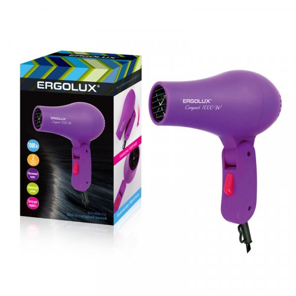 Фен Ergolux ELX-HD05-C12 (складная ручка, 1000Вт, 220-240В), фиолетовый