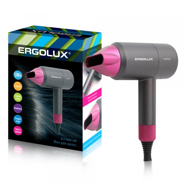 Фен Ergolux ELX-HD09-C08 (1200Вт, 220-240В), серо-розоваый