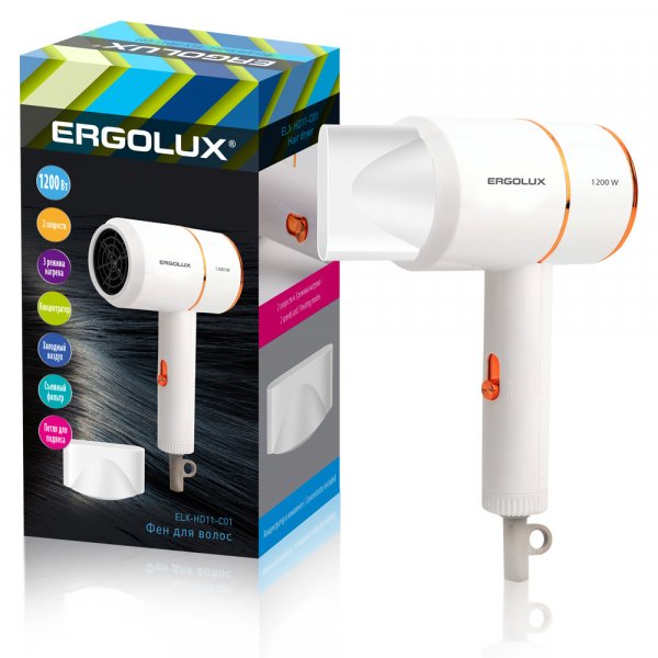 Фен Ergolux ELX-HD11-C01 (1200Вт, 220-240В), белый/золото