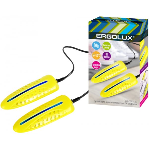 Сушилка электрическая Ergolux ELX-SD03-C07 для обуви (ультрафиолет, 10 Вт, 220-240 В), жёлтая