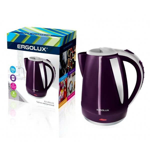 Чайник электрический Ergolux ELX-KP02-C15 (пластик., 1.8л, 160-250В, 1500-2300Вт), фиолетово-серый