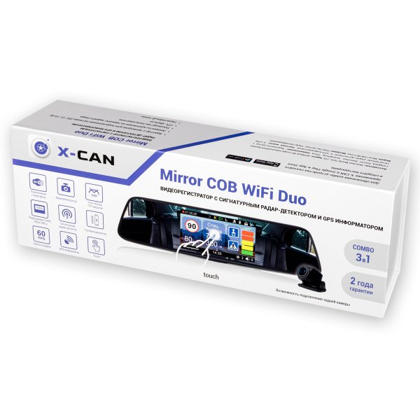Радар-детектор X-CAN Mirror COB WiFi Duo + видеорегистратор (зеркало)