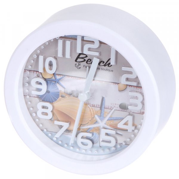 Часы с будильником Perfeo PF-TC-013, кварц, круг, d=10.5 см, ракушка