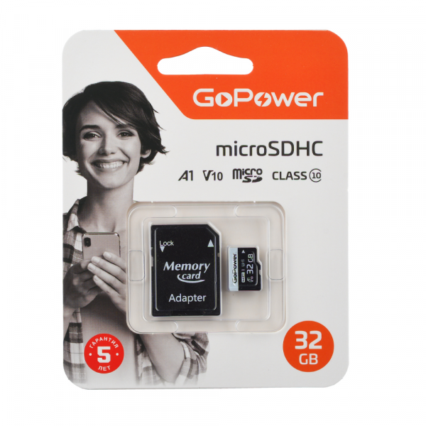 Карта памяти  32GB microSDHC class 10 GoPower V10 60MB/s с адаптером
