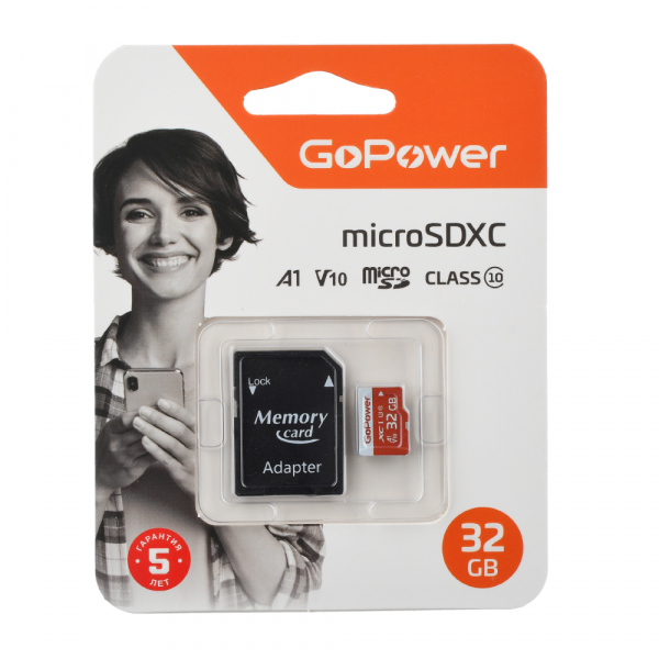 Карта памяти  32GB microSDHC class 10 GoPower UHS-I (U3) V10 80MB/s с адаптером