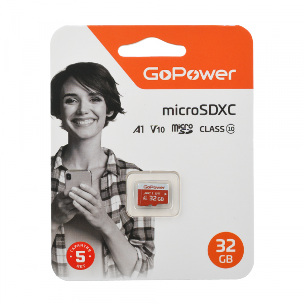 Карта памяти  32GB microSDHC class 10 GoPower UHS-I (U3) V10 80MB/s без адаптера