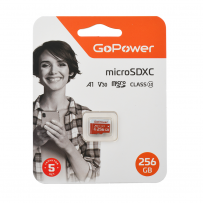 Карта памяти 256GB microSDHC class 10 GoPower UHS-I (U3) V30 100MB/s без адаптера