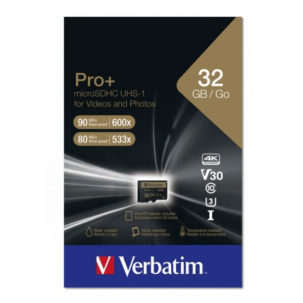 Карта памяти  32GB microSDHC class 10 Verbatim Pro+ (U3) с адаптером