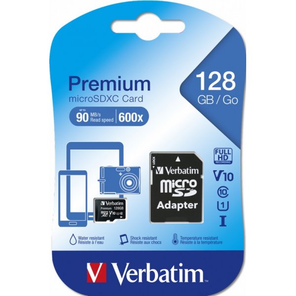 Карта памяти 128GB micro SDXC class 10 Verbatim UHS-1 с адаптером