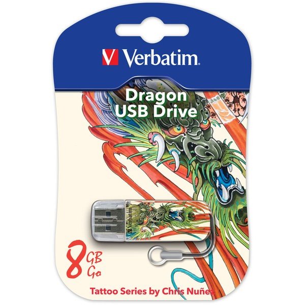 Флешка USB  8GB 2.0 Verbatim Mini Tattoo Edition Dragon