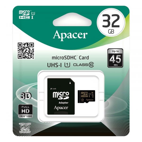 Карта памяти  32GB microSDHC class 10 Apacer UHS-I (U1) с адаптером SD