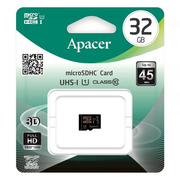 Карта памяти  32GB microSDHC class 10 Apacer UHS-I (U1) без адаптера