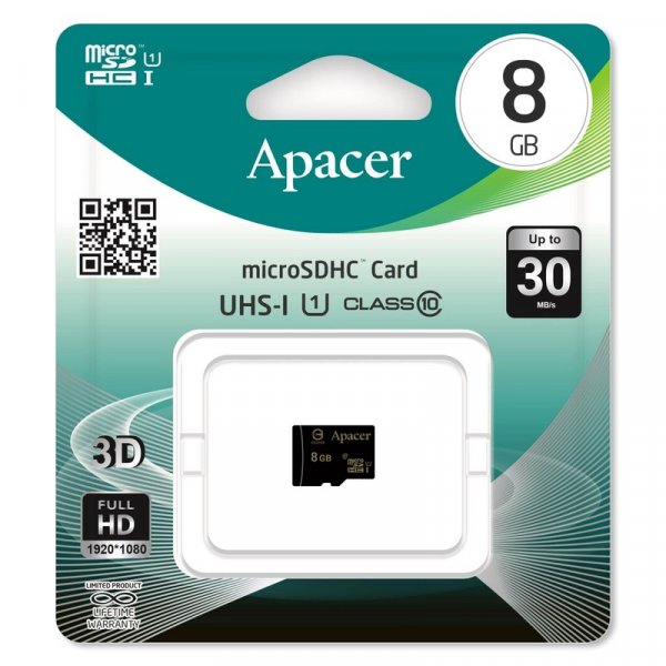 Карта памяти   8GB microSDHC class 10 Apacer UHS-I (U1) без адаптера