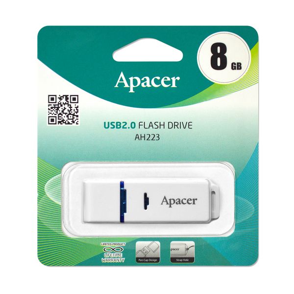 Флешка USB  8GB 2.0 Apacer AH223 White