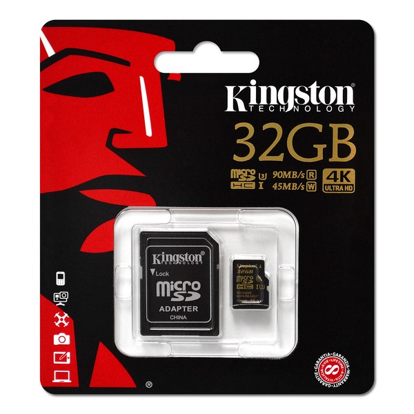 Карта памяти  32GB micro SDHC class 10 UHS-I (U3) Kingston Gold с адаптером SD