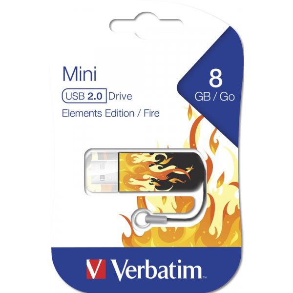 Флешка USB  8GB 2.0 Verbatim Mini Elements Edition Fire