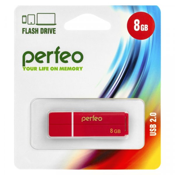 Флешка USB  8GB 2.0 Perfeo C01G2 Red
